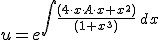 u=e^{\int \frac{(4\cdot x\cdot A\cdot x+x^2)}{(1+x^3)}\,dx }